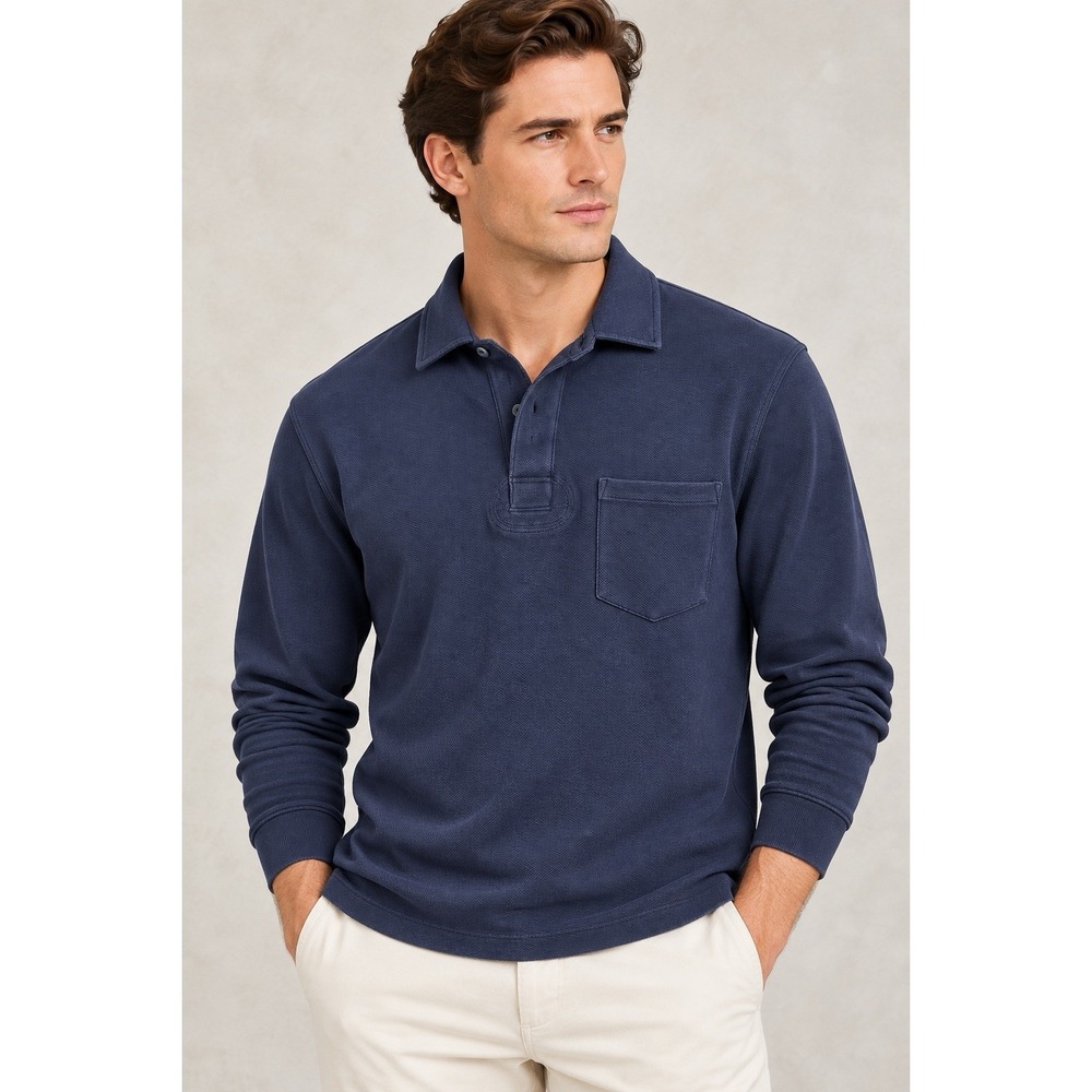 Vintage 90s Polo Ralph Lauren Rugby Polo ShirtMen L Blue Long Sleeve Made In USA